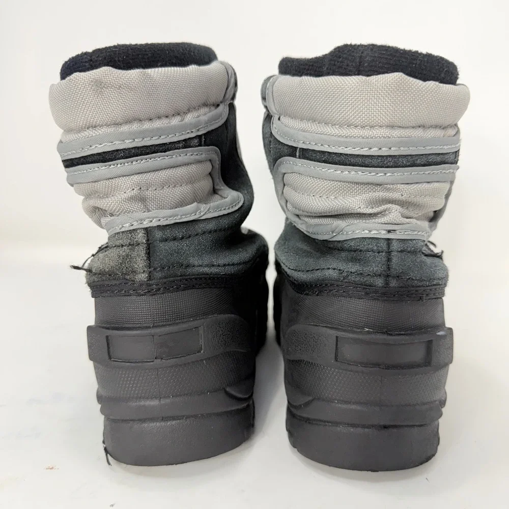 Itasca Kids Grey Black Leather Zip Front Snow Boots 806840 Size 3